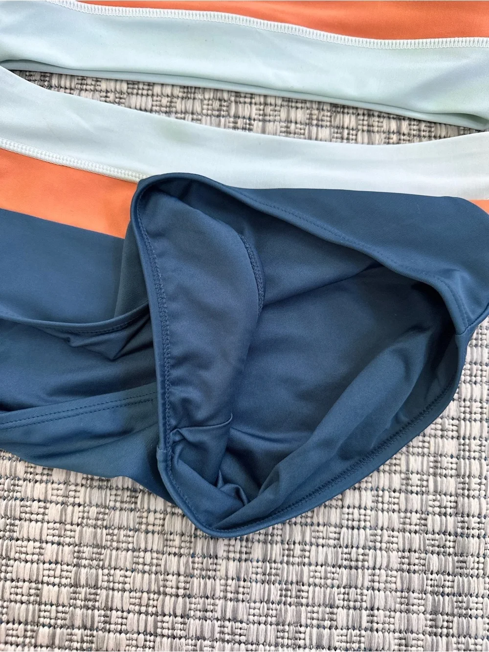 Nani Recycled Atlantic color block cut back crop swim top and bottom sz Small